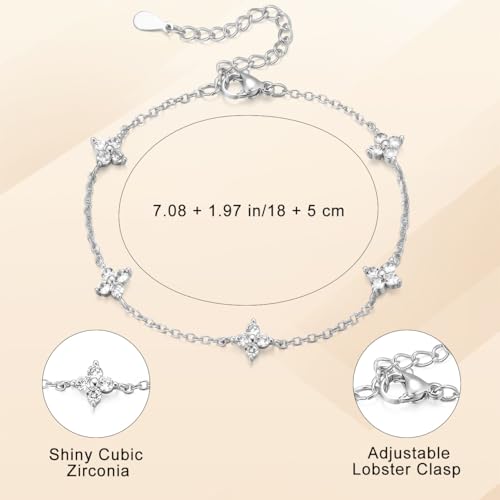 Emibele Gold Bracelets for Women, 18K Gold Plated Hand Chain, Cubic Zirconia Stainless Steel Non Tarnish Hand Chain Bracelet with Finger Ring, Adjustable Trendy Jewelry Valentines Day Gifts for Women - style: Four Leaf A