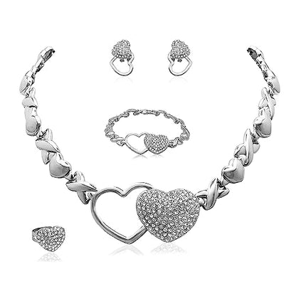 SYHOL Gold Jewelry Set 18K Gold Accessories for Women Jewelry Set Wedding Bridal Fashion Jewelry Sets Women Accessories Bracelets Earrings and Rings Sweetheart Gifts - color: X0091-Silver