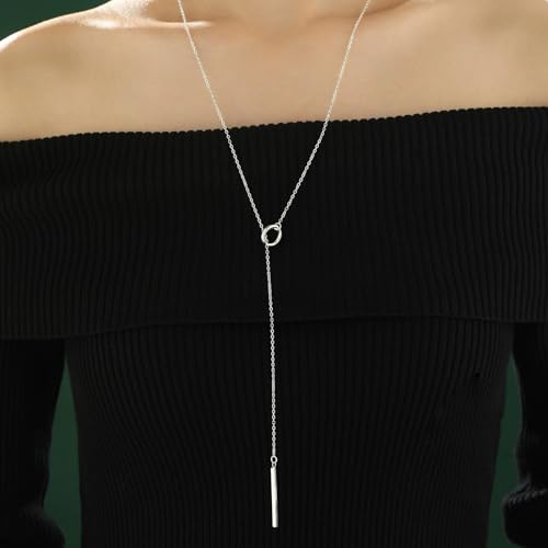 Dcfywl731 Minimal Dainty Gold Plated Dangle Earrings Layered Bar Pendant Neckalce Gold Long Y-Necklace Gold Earrings and Necklaces Set Delicate Lariat Chain Jewelry for Women - color: C3: sliver jewelry set