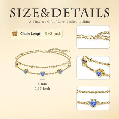 Midari 18K Yellow Gold Gemstone Birthstone Anklet Bracelet Heart Jewelry with 12 Months Birthstone Birthday Gifts for Women Wife Her Daughter Mom - color: 09-Sep-Sapphire, size: Anklet 9"-11"