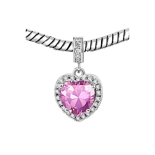 KunBead Dangle January-December Birthstone Love Heart Birthday Charms Compatible with Pandora Charm Bracelet Necklace - color: October