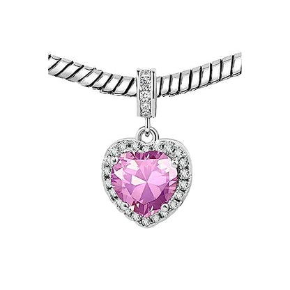 KunBead Dangle January-December Birthstone Love Heart Birthday Charms Compatible with Pandora Charm Bracelet Necklace - color: October