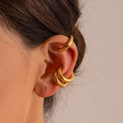 Ear Cuffs Non Piercing Aretes De Mujer Gold Chunky Earrings for Women Clip On Earrings Non Tarnish Gold Earrings Gifts Trendy Stuffers - color: 4PCS Silver Gold Huggie Ear Cuff