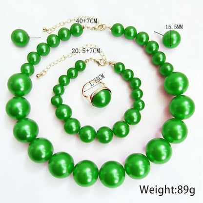 Prom Jewelry Set for Women Pearl Jewelry Sets Pearls Necklace Earrings Bracelet Ring Sets Faux Pearls Bridesmaid Bridal Wedding Prom Outfits Jewelry Sets - color: Green