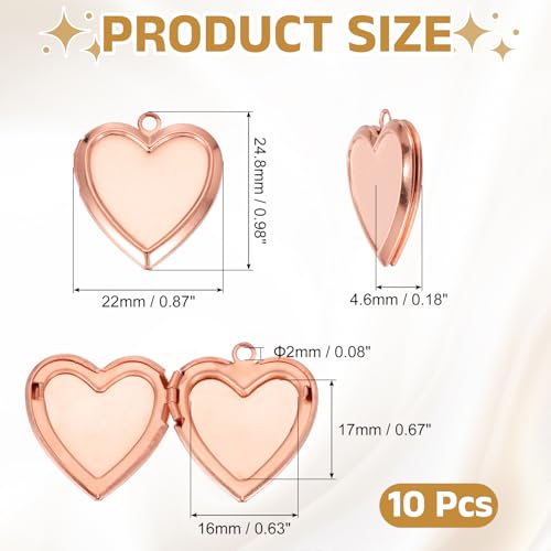 MECCANIXITY Custom Photo Locket Charm, Copper Retro Picture Locket Pendants for DIY Memorial KeyChains Necklace Bracelet Jewelry Making - color: Rose Gold, style: Simple Heart