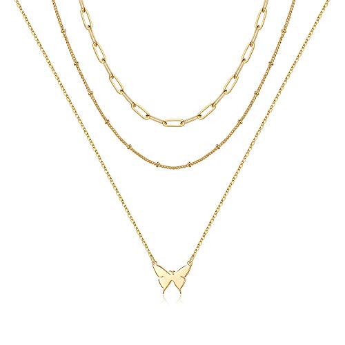 Turandoss Dainty Layered Choker Necklace, Handmade Y Pendant Necklace Multilayer Bar Disc Necklace Adjustable Layering Choker Necklaces for Women - style: 3PCS - Link Chain&Beads Chain&Butterfly