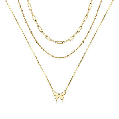 Turandoss Dainty Layered Choker Necklace, Handmade Y Pendant Necklace Multilayer Bar Disc Necklace Adjustable Layering Choker Necklaces for Women - style: 3PCS - Link Chain&Beads Chain&Butterfly