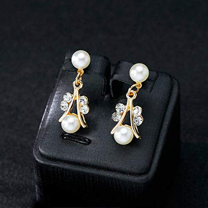 tenghong2021 Fashion Classic Faux Pearl Jewelry Set Necklace Bracelet Earrings for Women Best Gift - color: Gold Leaf
