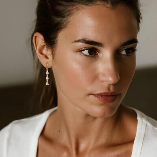 Sonateomber Gold Silver Small Hoop Dangle Earrings for Women, Trendy Dainty Rhinestone CZ Dangling Prom Wedding Leaf Flower Snowflake Butterfly Starfish Fashion Jewelry Gift - color: Gold Teardrop