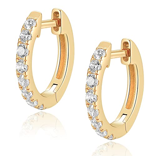 14K Gold Plated Hoop Earrings for Women with 925 Sterling Silver Post, Lightweight Small Hoop Earrings 15mm/20mm Huggie Hoop Earrings - color: CZ - 14K Gold Plated, size: 20MM