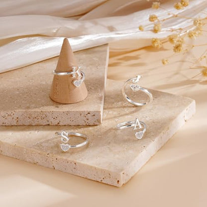 Lunvky Birthday Gifts Silver Initial Rings for Women Teen Girl Kids Trendy Stuff Dainty 14K Gold Plated Adjustable Heart Letter Thumb Rings Pinky Cute Jewelry Personalized Gift - color: Silver, size: Initial-R