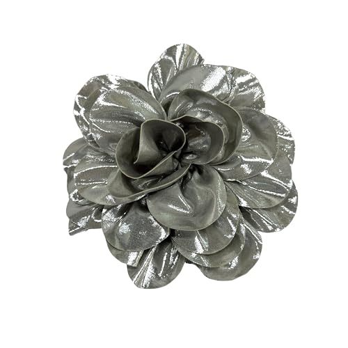 Satin Fabric Rose Flower Extra Large Big Brooches Lapel Pins Silk Camellia Oversized Pin for Women Wedding Party Dance Banquet Dresses Suit Clothes Accessories Jewelry Gifts 7.5in - color: Shiny Gray