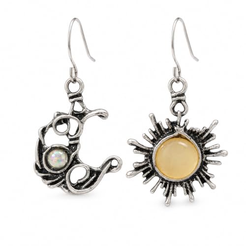 Vintage Boho Teardrop Earrings for Women, Retro Bronze Turquoise Engraved Flower Dangle Earrings, Bohemian Ethnic Tribal Jewelry for Holiday, Beach, Daily Wear, Gift for He - color: Silver Sun Moon