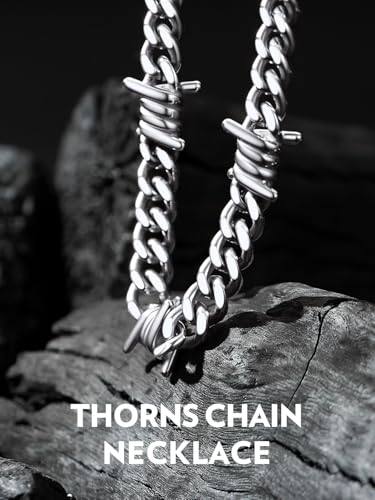 Bandmax Stainless Steel Barbed Wire Cuban Chain Necklace for Men & Women | Edgy Fierce Design, Waterproof & Tarnish Resistant, Silver/Black Tone, 5/7/9/12MM, 16-22 Inches, Street Punk Style Jewelry - color: A1 9MM-Silver, size: 20 Inch (51cm)