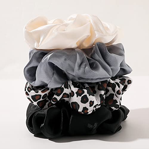 Scrunchies Hair Ties for Girls Women Elastics Bands Ponytail Holder Pack of Neutral Hair Accessories Big Large Scrunchie Cute Hairties for Thick Hair - color: BPGLeopard