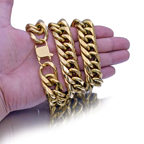 Men Curb Chain Necklace Stainless Steel/sliver/black/gold Chunky Double Tight Cuban Link Hip Hop Neck Chains for Men,width:22MM 18inch-32inch 8 Length Options - color: gold, size: 30