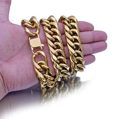 Men Curb Chain Necklace Stainless Steel/sliver/black/gold Chunky Double Tight Cuban Link Hip Hop Neck Chains for Men,width:22MM 18inch-32inch 8 Length Options - color: gold, size: 30