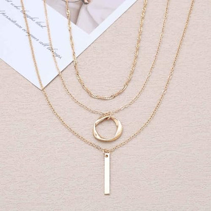 Vintage Layered Bar Pendant Necklace Hollow Circle Choker Necklace Gold Vertical Bar Necklaces Multilayer Chain Necklaces Jewelry for Women