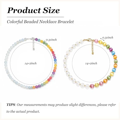 Dopamine Necklace UV Reactive Colorful Rainbow Beaded Necklace Dopamine Jewelry Set Color Changing Mood Necklaces Bracelet Earrings Summer Beach Vacation Gift for Women - color: B3：two necklace changing