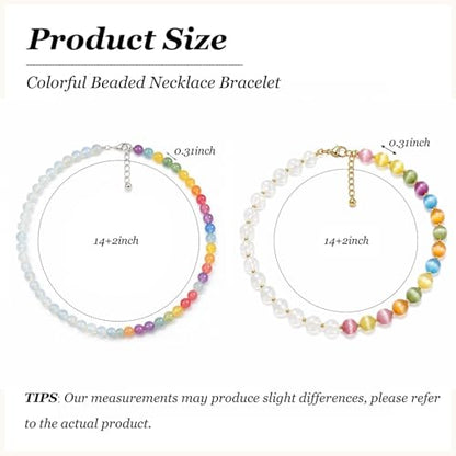 Dopamine Necklace UV Reactive Colorful Rainbow Beaded Necklace Dopamine Jewelry Set Color Changing Mood Necklaces Bracelet Earrings Summer Beach Vacation Gift for Women - color: B3：two necklace changing
