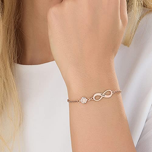 Personalized Infinity Bracelet - Choose Your Style - Sterling Silver, Solid Gold or Plated - Rolo Chain - color: 18K Rose Gold Plated Silver, size: 1 Name Bracelet with Birthstone