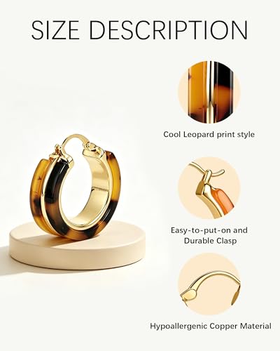 Chunky Hoop Earrings for Women Statement Tortoise Resin Leopard Huggie Hoop Earrings Gold Tone Trendy Vintage Jewelry Gift