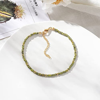 Starain Small Bead Anklets for Women Beach Foot Ankle Bracelet Cute Colorful Boho Beaded Anklets 8 inches - color: Green