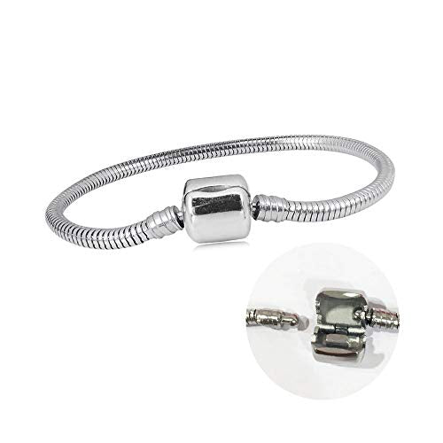 Snake Chain Memorial Charm Bracelet fits Pandora Moments Bracelet Women Silver Stainless Steel 6.7-8.3 inch - size: 8.3"
