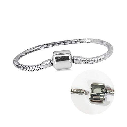 Snake Chain Memorial Charm Bracelet fits Pandora Moments Bracelet Women Silver Stainless Steel 6.7-8.3 inch - size: 8.3"