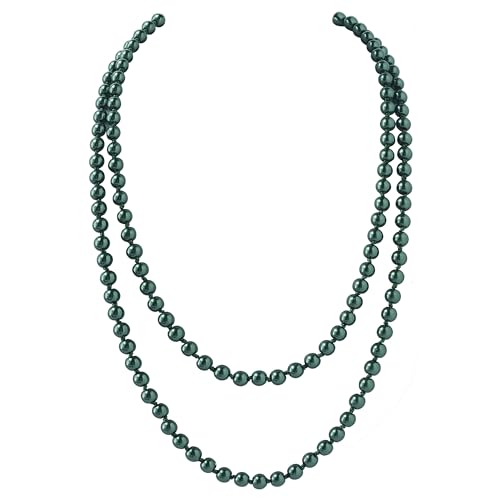 BABEYOND Long Pearl Necklace Faux Pearls Necklace Set Beaded Long Pearls Necklace 1920s Gatsby Costume Jewelry - color: Dark Green