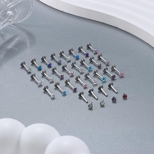 Besteel 28Pcs Threadless Nose Rings Studs Set Surgical Steel Lip Nostril Labret Medusa Piercing Jewelry Push in Tragus Conch Helix Flat Back Earrings for Women Men 16G 18G 20G 6/8mm - style: 16G-8MM