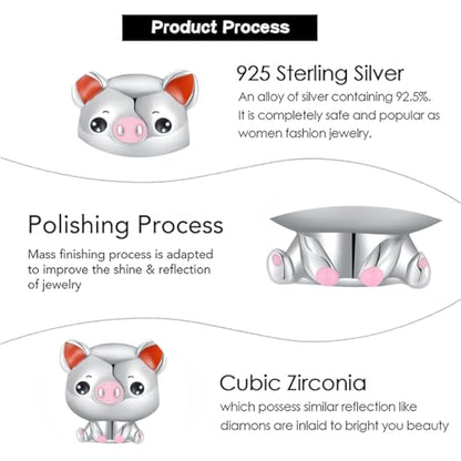 Charm for Bracelets and Necklaces, Heart Animals 925 Sterling Silver Bead Celestial Sun Moon Star Charms Jewelry Gift for Women Girls - color: Cute Pig Charm