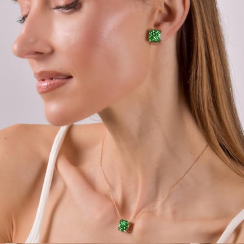 Large Square Stud Earrings for Women - Big Sparkly Rhinestone Studs | Plated in Gold Tone or Silver Tone, Hypoallergenic and Safe for Sensitive Ears - color: Green Glitter