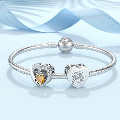 SEVENWELL Jan-Dec Birthstone Charms for Pandora Bracelets, Heart Charm | Fits Most European Charm Bracelets, Sparkling Heart CZ, Birth Flower Engraved, Gift Ready, Nickel-Free - color: November Birthstone Charm
