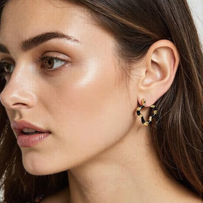 Milan Chiva 14K Gold Plated Small Huggie Dangle Earrings | Lightweight Trendy Heart Dainty Jewelry Hypoallergenic Chunky Gold Hoops Earrings Jewelry Mothers Day Gift for Women - color: I-Black
