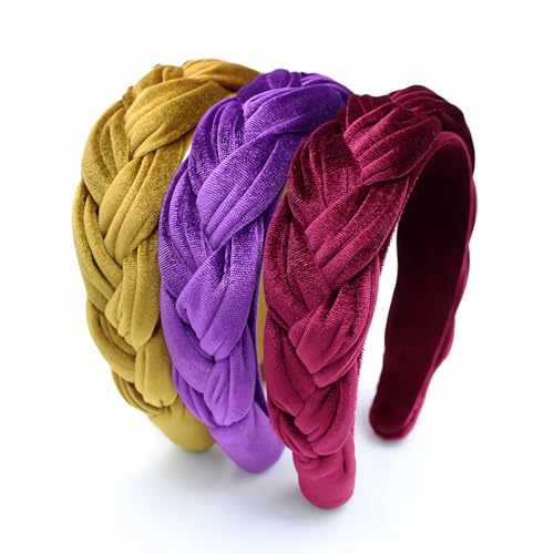 Yellow Headbands for Women Braided Headbands Velvet Padded Hairbands Cute Hair Accessories for Women Girl - color: Yellow