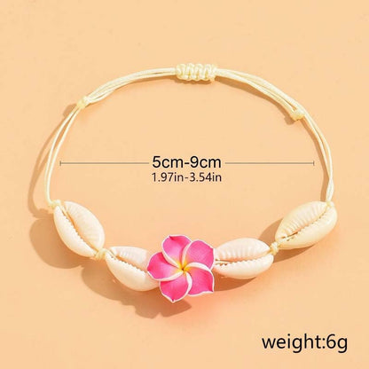 Caiyao Boho Turtle Starfish Shell Evil Eye Beach Ankle Bracelets Necklace Adjustable Summer Ocean Bracelets Jewelry for Women - style: Plumeria