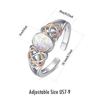 PRAYMOS 925 Sterling Silver Ring Birthstone Ring Turquoise Moss White Opal Ring for Women Celtic Knot Open Adjustable Thrumb Ring - color: white opal