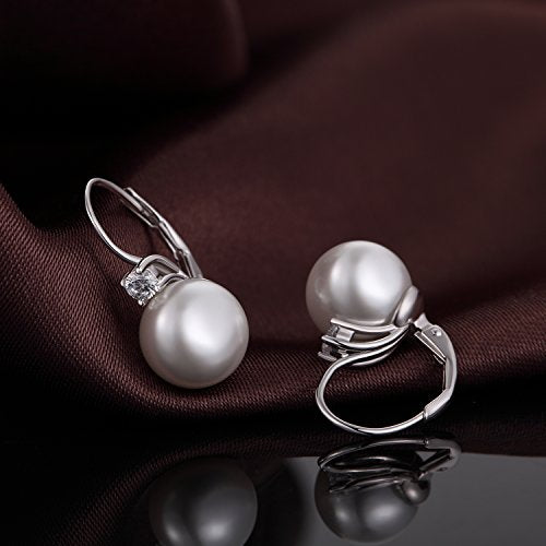 Pearl Earrings for Women Pearl Leverback Earrings 925 Sterling Silver - color: A1-zirconia-swarovski pearl