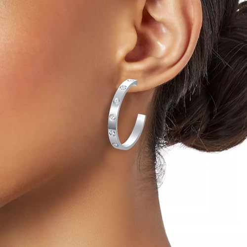Love Friendship Hoop Earrings Set for Women 18K Gold and Silver Stainless Steel with Cubic Zirconia Stones Jewelry - style: One pair - Silver