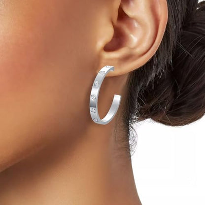Love Friendship Hoop Earrings Set for Women 18K Gold and Silver Stainless Steel with Cubic Zirconia Stones Jewelry - style: One pair - Silver