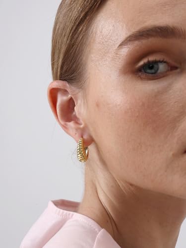 FRUMOS 18K Gold Plated Chunky Hoop Earrings for Women Fashion Thick Gold Hoops Set Jewelry for Birthday Christmas Gifts - color: Croissant Hoops
