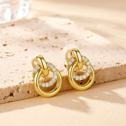 Awinesn Chunky Clip On Earrings for Women Hypoallergenic 14K Gold Plated Knot Link Clip Earrings Geometric Statement Hoop Non Pierced Earrings Jewelry for Women Fashion Trendy Jewelry Gifts - color: small hoop-g