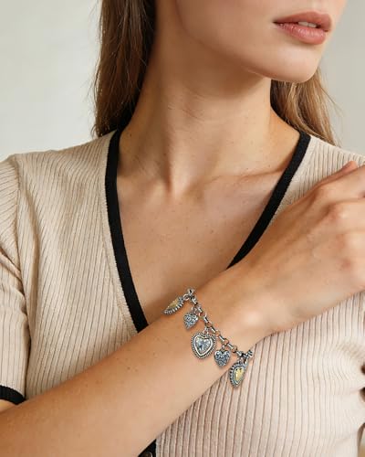 Two Tone Heart Charm Bracelet for Women, Adjustable Cute Bracelets with Heart/Clover Charms, Trendy Love Bracelet for Daily Wear Mixed Metal Jewelry Valentines Day Gift - style: Heart