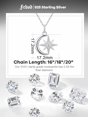 Color-D VVS1 Clarity Moissanite Star and Moon Necklace, 925 Sterling Silver Moonl Pendant with White Gold Plated, Birthday Christmas Valentine's Day Jewelry for Her - color: White Gold