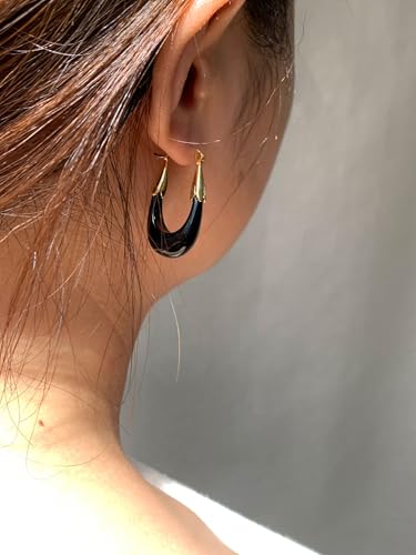 Acrylic Hoop Earrings for Women, Gold Plated Resin Chunky Hoops, Lightweight Teardrop Oval Round Drop Earrings Hypoallergenic Fun Fashion Trendy Jewelry