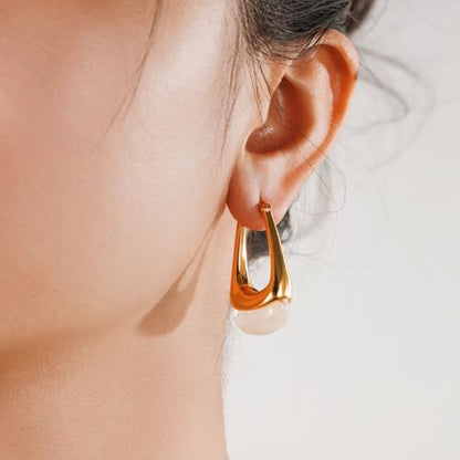 Acrylic Gold Hoop Earrings Chunky Statement Dangle Drop Huggie Earring Colorful Resin Jewelry for Women - color: White