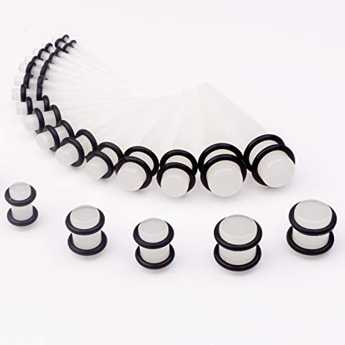 50 Pcs Ear Gauges Stretching Kit 14G-00G | Acrylic Tapers and Plugs Silicone Tunnels, Gauge Expanders Stretching Kit, Piercing Earring Jewelry for Men and Women - color: GlowInTheDark