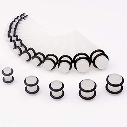 50 Pcs Ear Gauges Stretching Kit 14G-00G | Acrylic Tapers and Plugs Silicone Tunnels, Gauge Expanders Stretching Kit, Piercing Earring Jewelry for Men and Women - color: GlowInTheDark