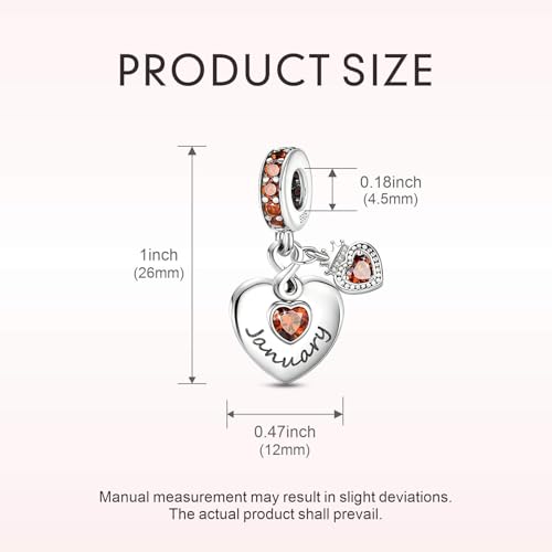 BLUELUNE Birthstone Charms, 925 Sterling Silver Dangle Charm with 5A Cubic Zirconia for Bracelets or Necklaces, Birthday, Mother's Day Present for Women - color: January